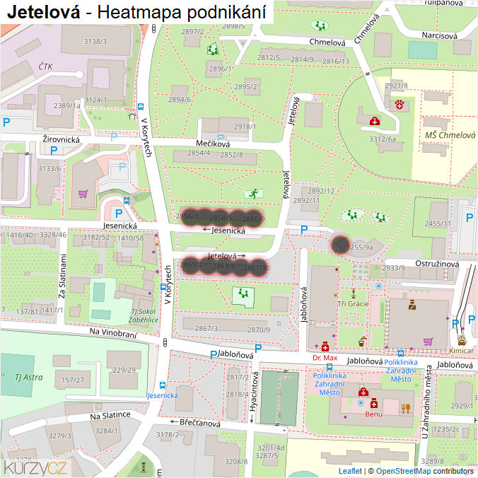 Mapa Jetelová - Firmy v ulici.