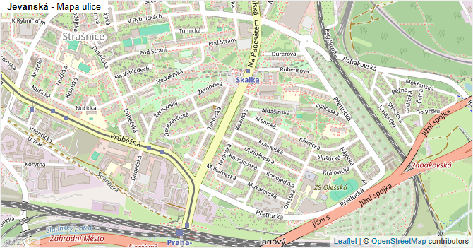 Jevanská - mapa ulice