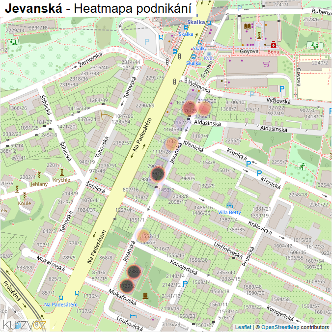 Mapa Jevanská - Firmy v ulici.