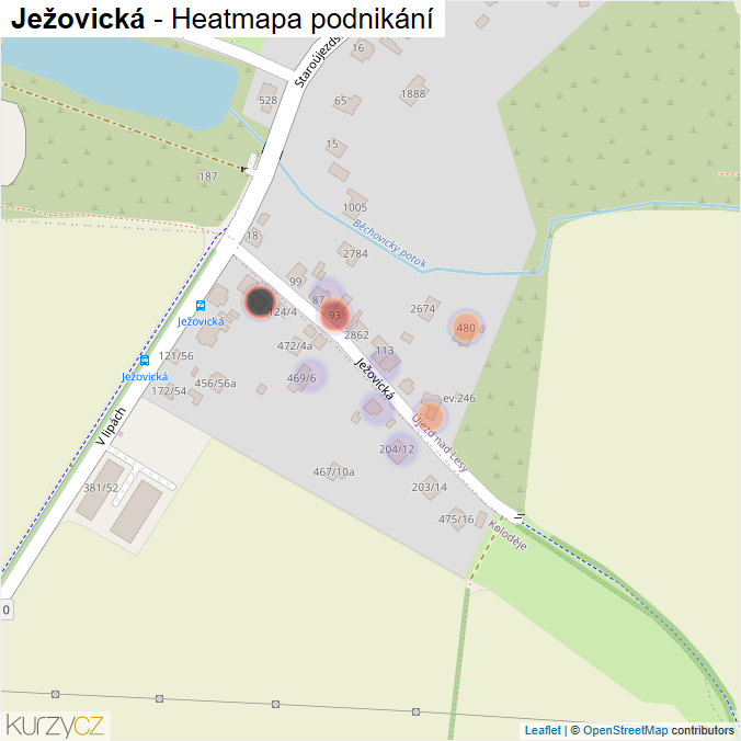 Mapa Ježovická - Firmy v ulici.