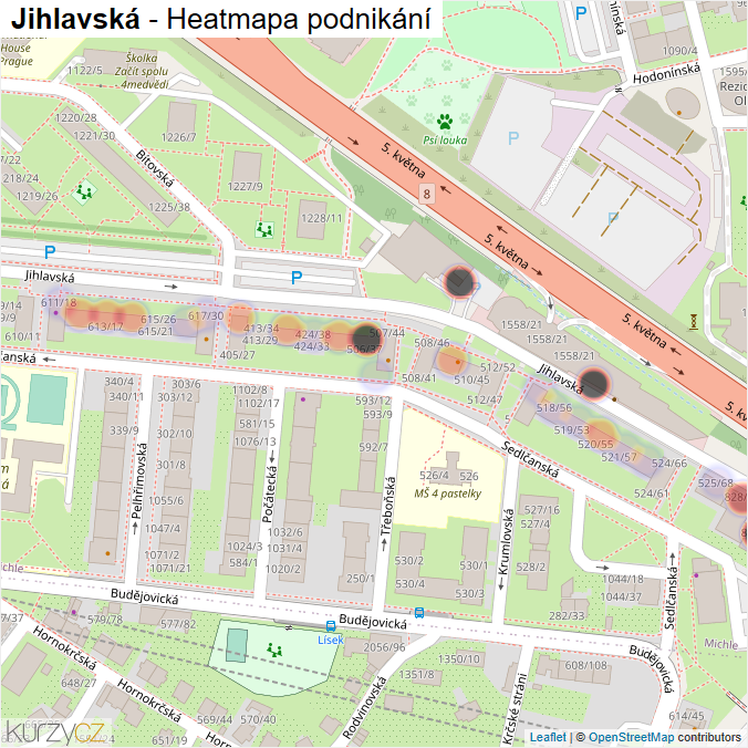 Mapa Jihlavská - Firmy v ulici.