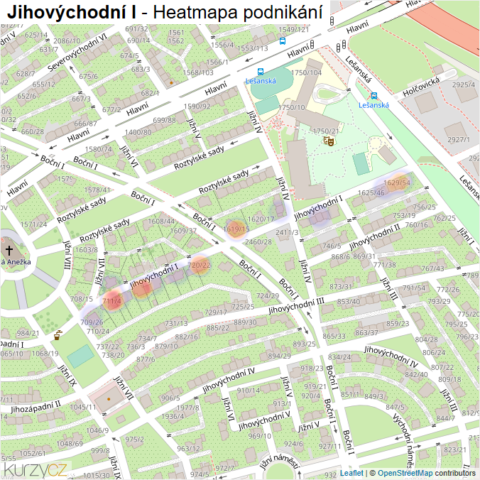 Mapa Jihovýchodní I - Firmy v ulici.