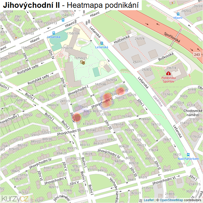Mapa Jihovýchodní II - Firmy v ulici.