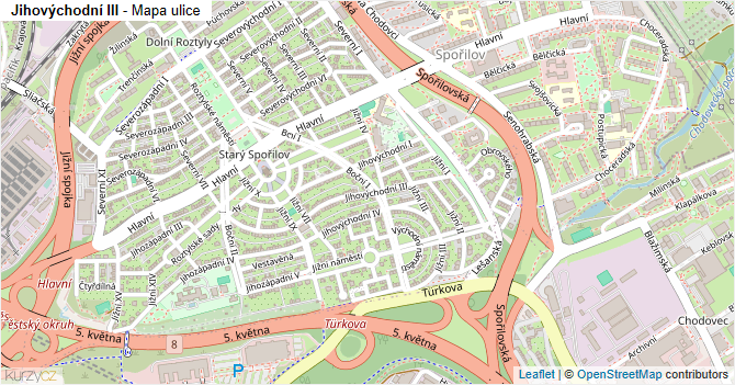 Jihovýchodní III - mapa ulice