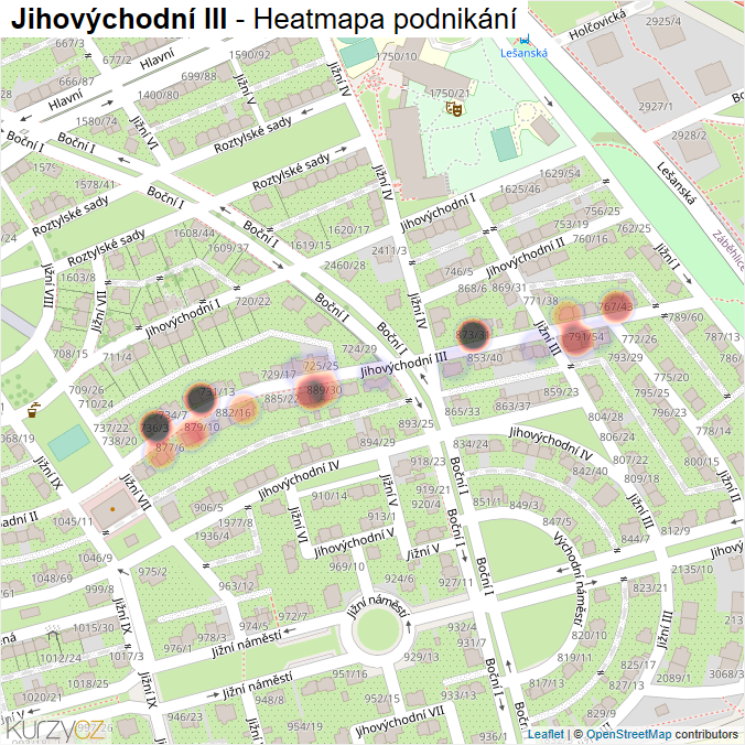Mapa Jihovýchodní III - Firmy v ulici.