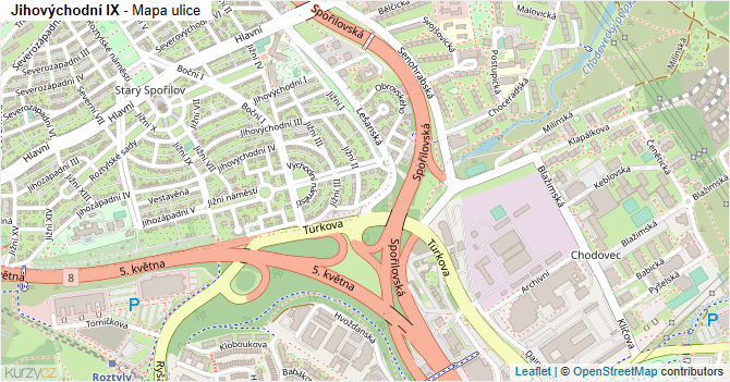 Jihovýchodní IX - mapa ulice