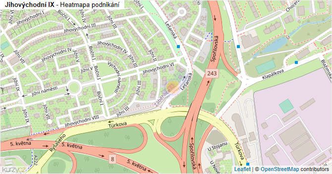 Jihovýchodní IX - mapa podnikání