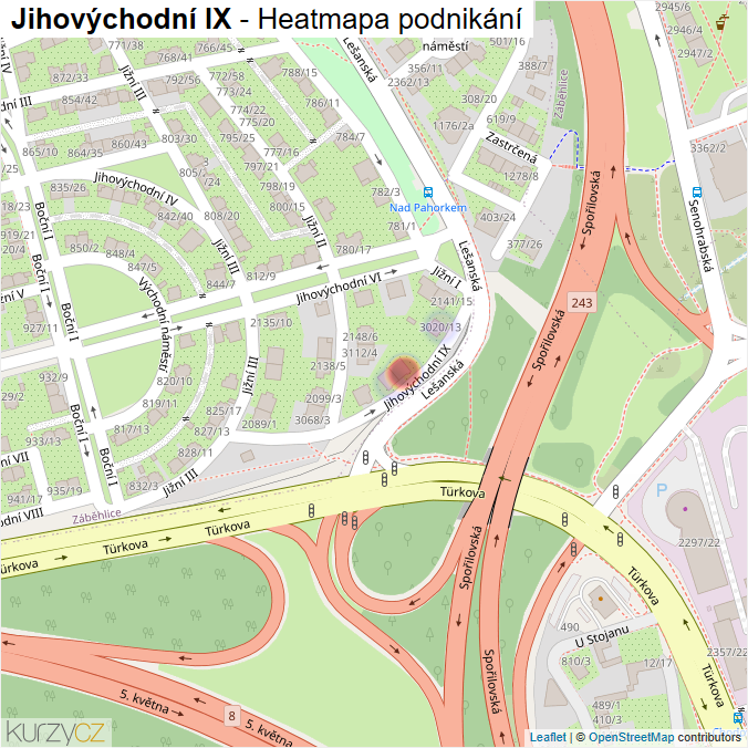 Mapa Jihovýchodní IX - Firmy v ulici.