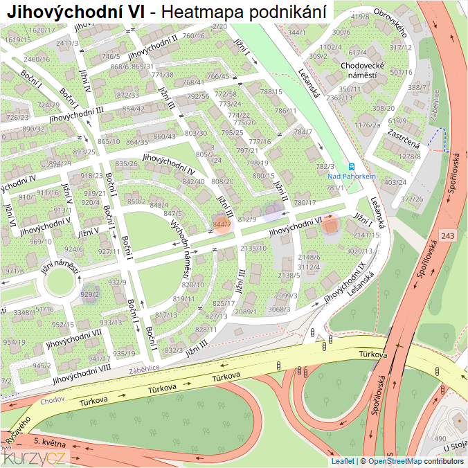 Mapa Jihovýchodní VI - Firmy v ulici.