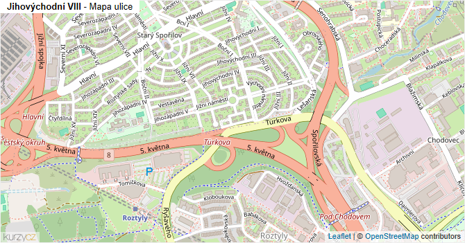 Jihovýchodní VIII - mapa ulice