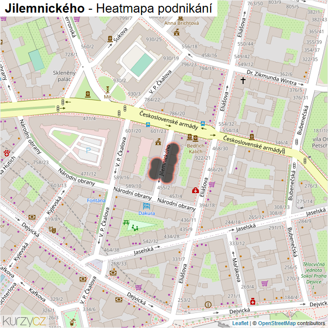 Mapa Jilemnického - Firmy v ulici.