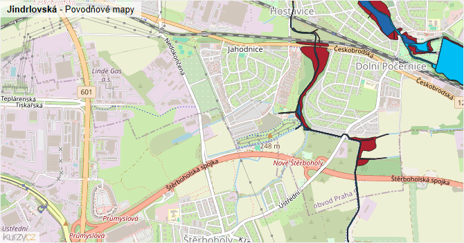 Jindrlovská - záplavové mapy stoleté vody