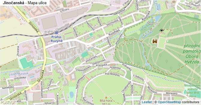 Jinočanská - mapa ulice
