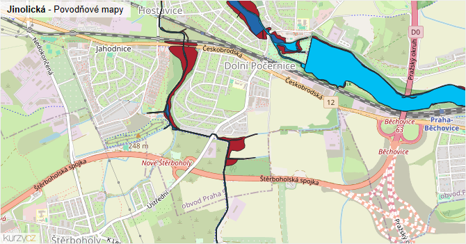 Jinolická - záplavové mapy stoleté vody