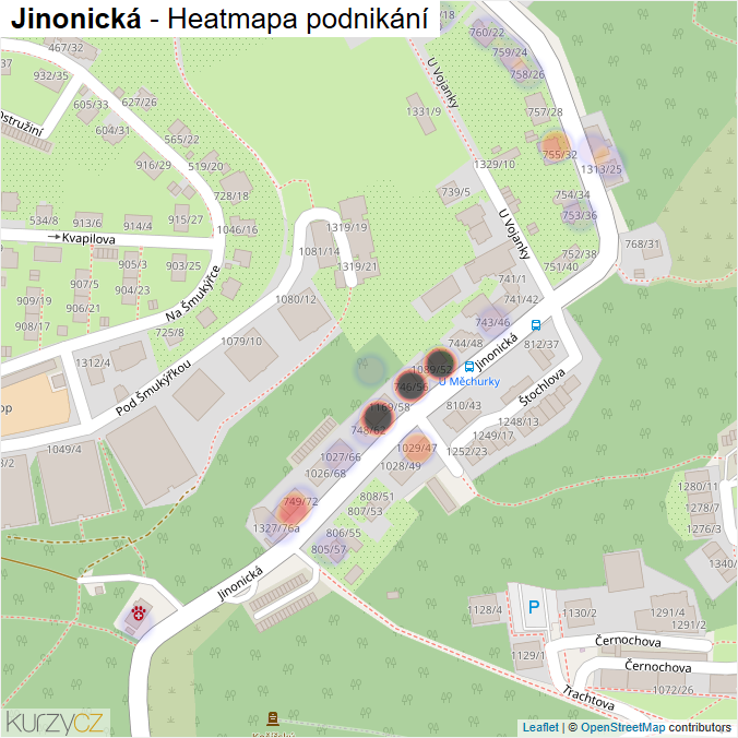 Mapa Jinonická - Firmy v ulici.