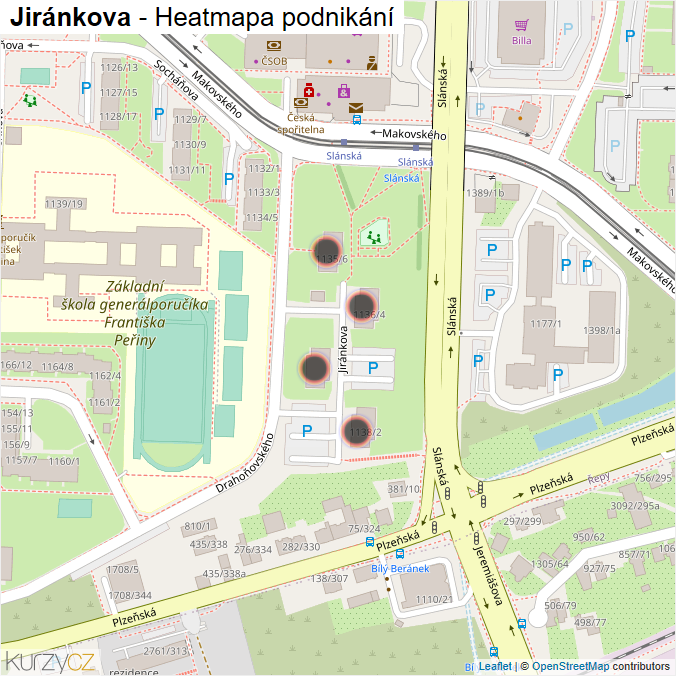 Mapa Jiránkova - Firmy v ulici.