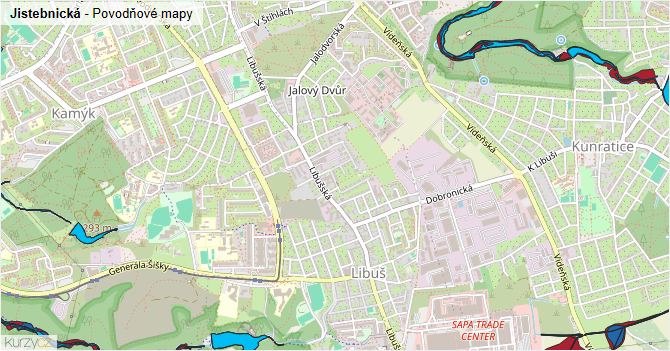 Jistebnická - záplavové mapy stoleté vody