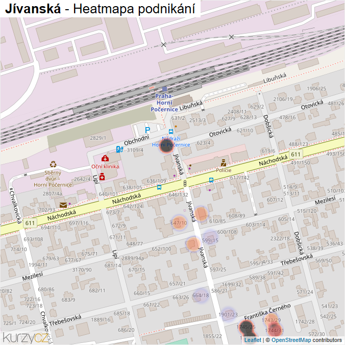 Mapa Jívanská - Firmy v ulici.