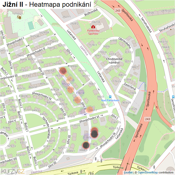 Mapa Jižní II - Firmy v ulici.