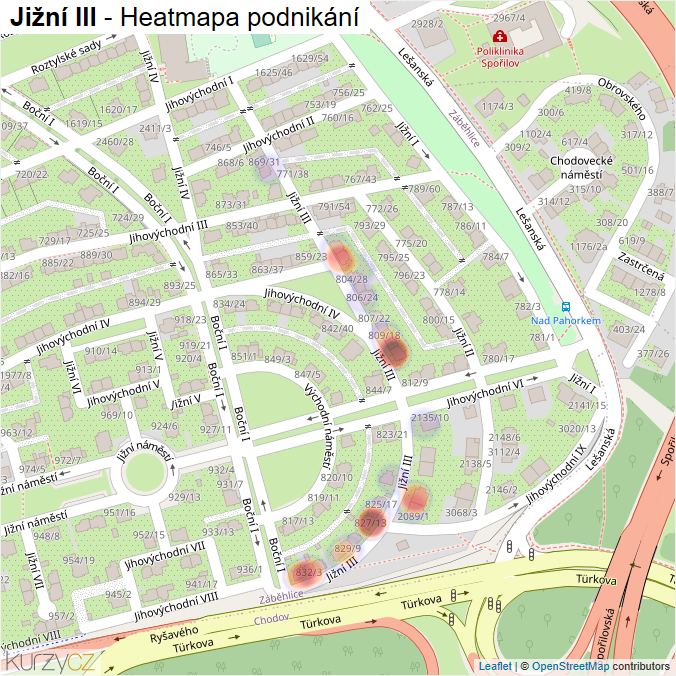 Mapa Jižní III - Firmy v ulici.
