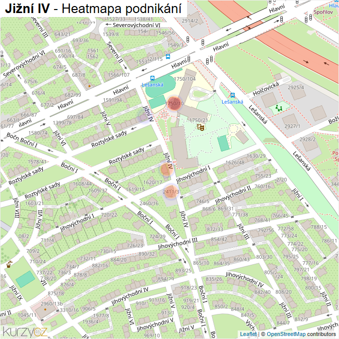 Mapa Jižní IV - Firmy v ulici.
