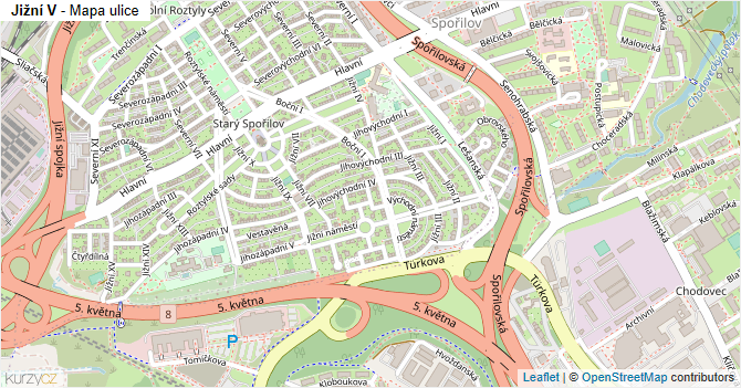 Jižní V - mapa ulice