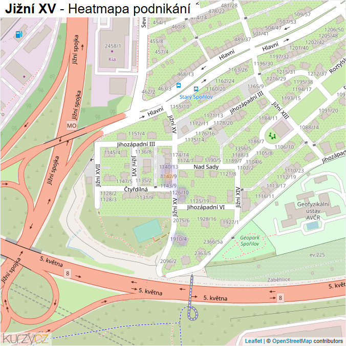 Mapa Jižní XV - Firmy v ulici.