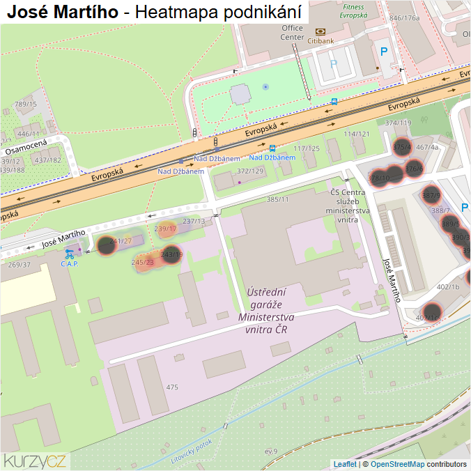 Mapa José Martího - Firmy v ulici.