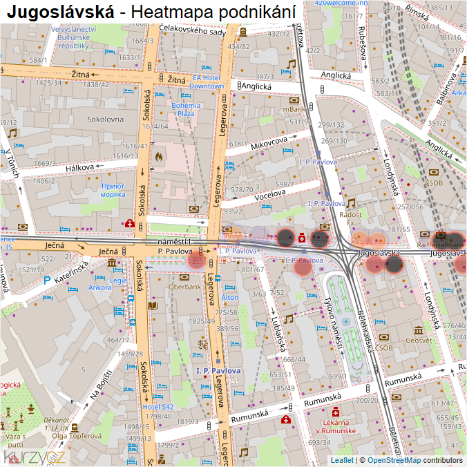 Mapa Jugoslávská - Firmy v ulici.