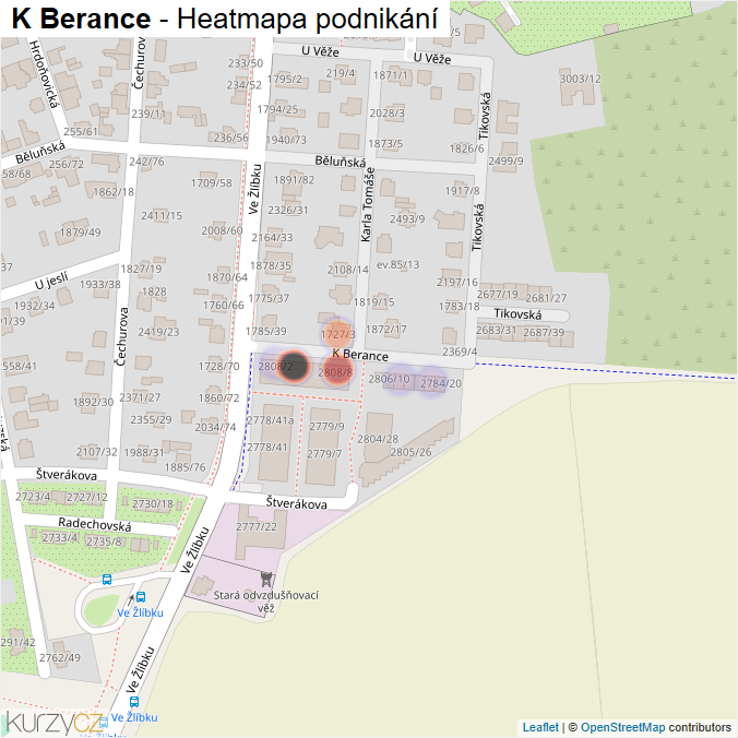Mapa K Berance - Firmy v ulici.