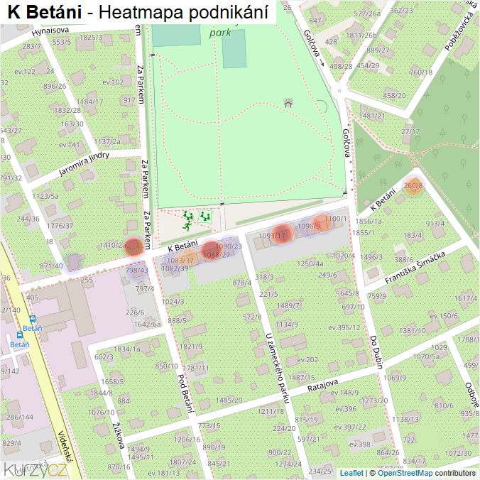 Mapa K Betáni - Firmy v ulici.