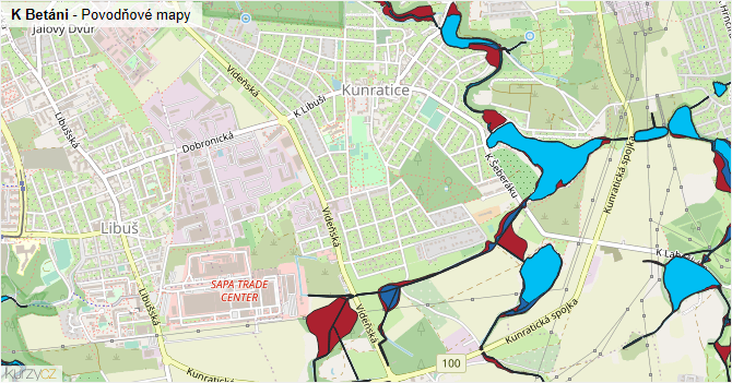 K Betáni - záplavové mapy stoleté vody
