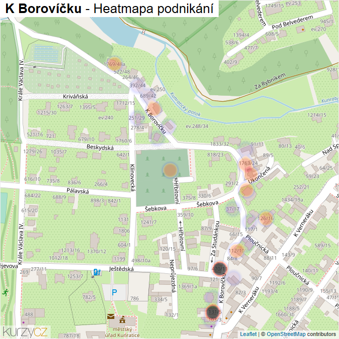 Mapa K Borovíčku - Firmy v ulici.