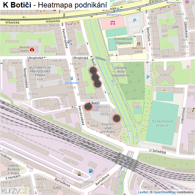 Mapa K Botiči - Firmy v ulici.