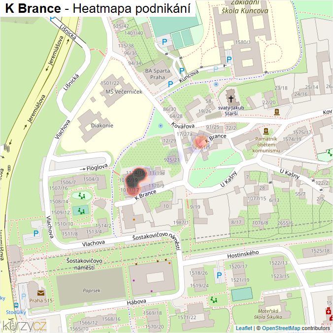 Mapa K Brance - Firmy v ulici.