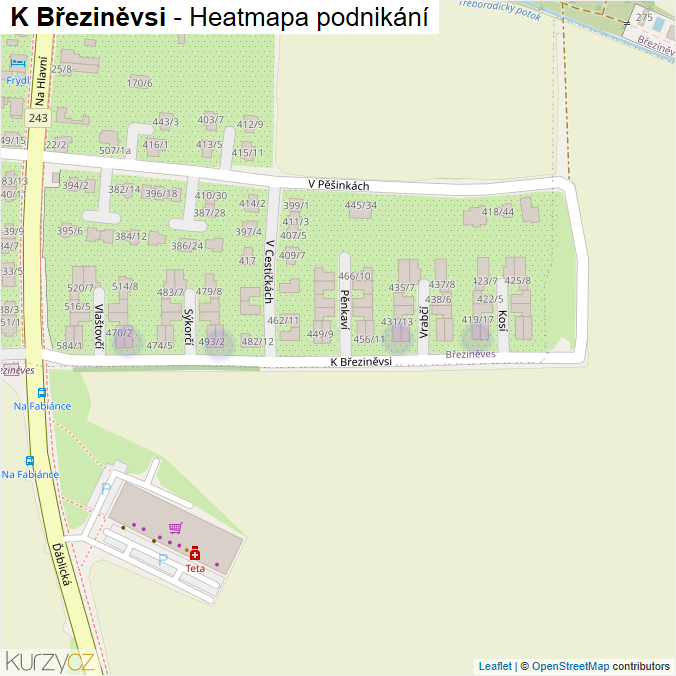 Mapa K Březiněvsi - Firmy v ulici.