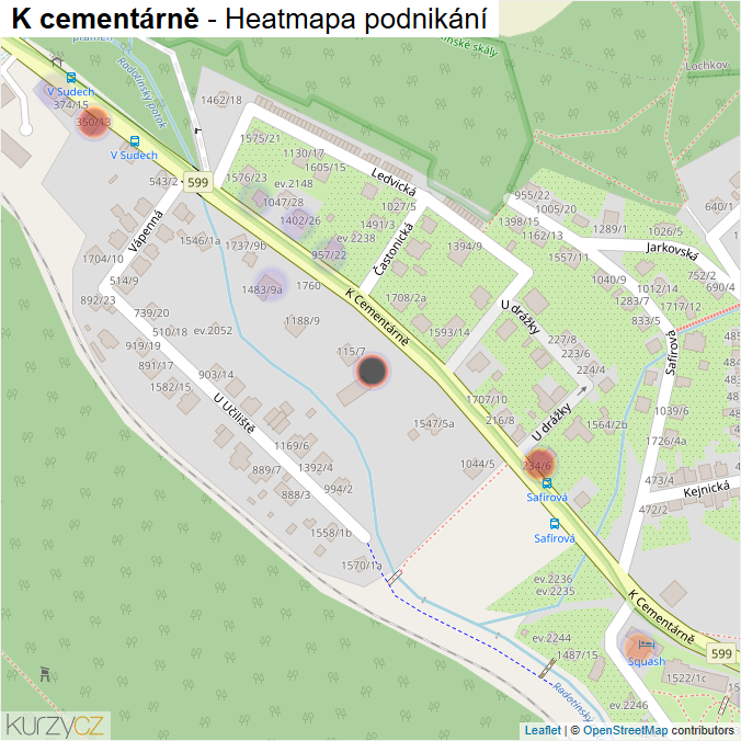 Mapa K cementárně - Firmy v ulici.