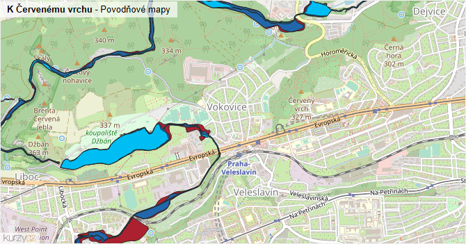 K Červenému vrchu - záplavové mapy stoleté vody