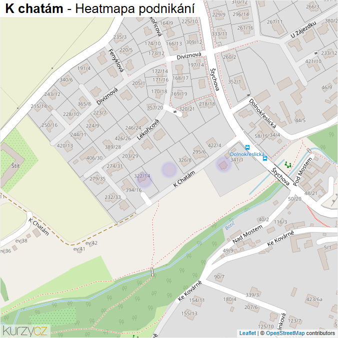 Mapa K chatám - Firmy v ulici.