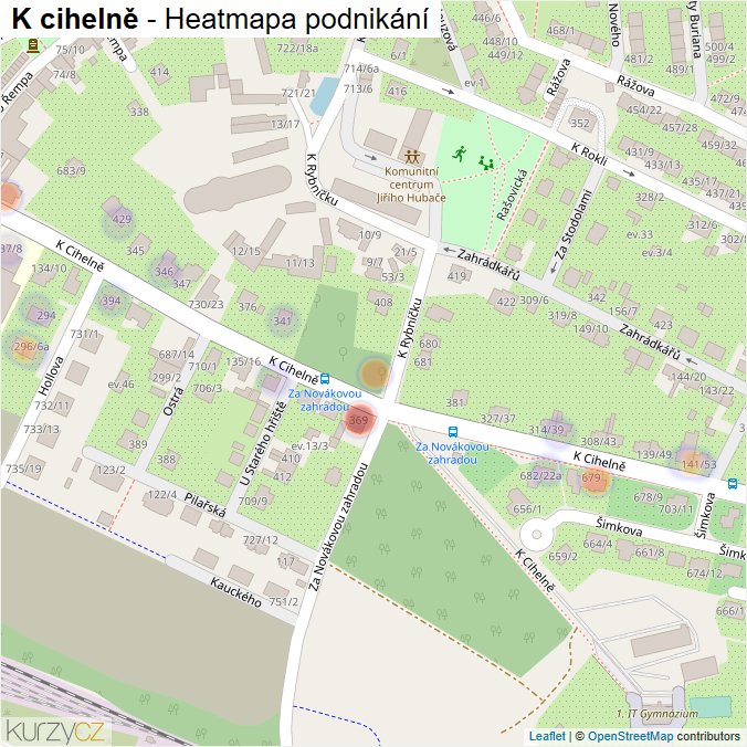 Mapa K cihelně - Firmy v ulici.