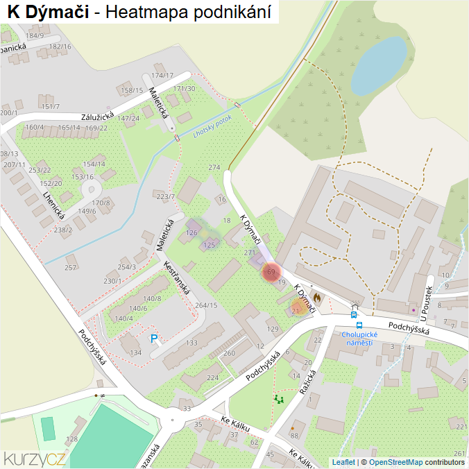 Mapa K Dýmači - Firmy v ulici.
