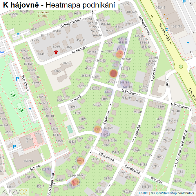 Mapa K hájovně - Firmy v ulici.