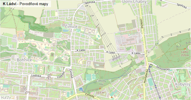 K Ládví - záplavové mapy stoleté vody