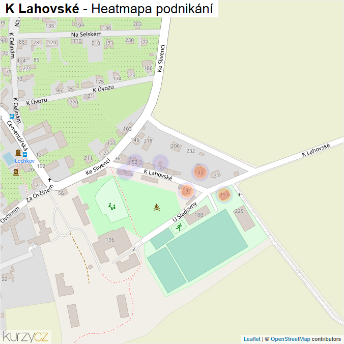 Mapa K Lahovské - Firmy v ulici.