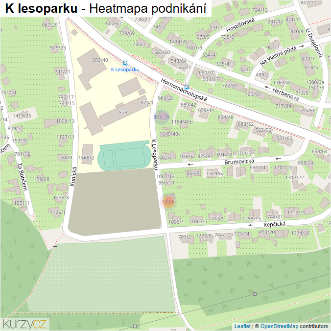 Mapa K lesoparku - Firmy v ulici.