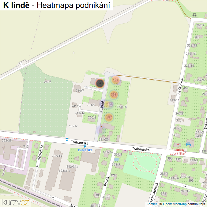 Mapa K lindě - Firmy v ulici.