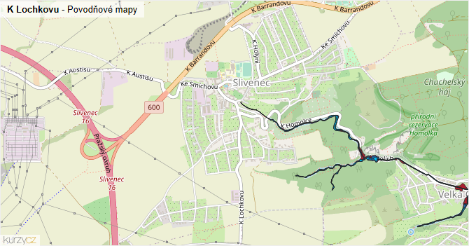 K Lochkovu - záplavové mapy stoleté vody
