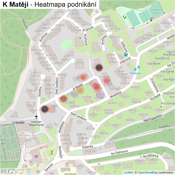 Mapa K Matěji - Firmy v ulici.