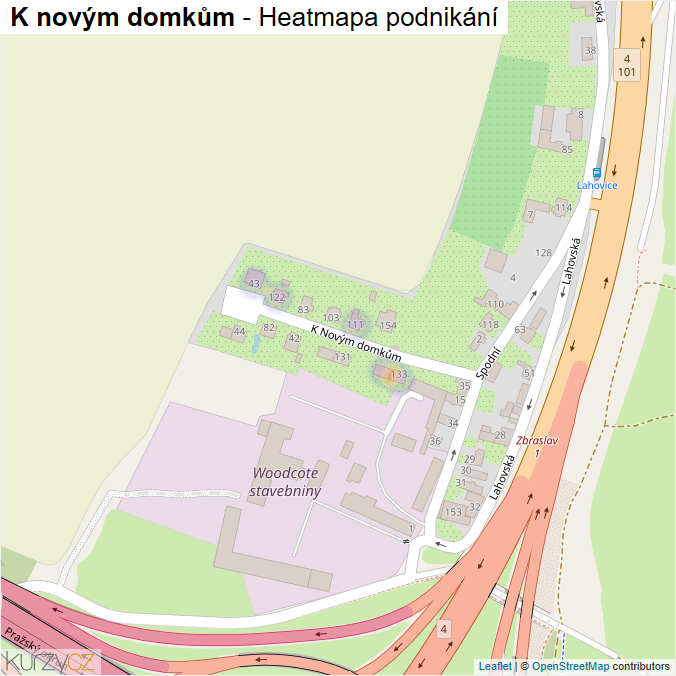 Mapa K novým domkům - Firmy v ulici.