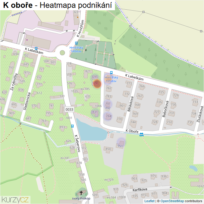 Mapa K oboře - Firmy v ulici.